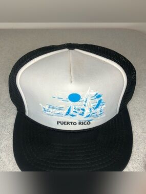 Vintage Puerto Rico Sail Graphic Trucker Hat - Black & White